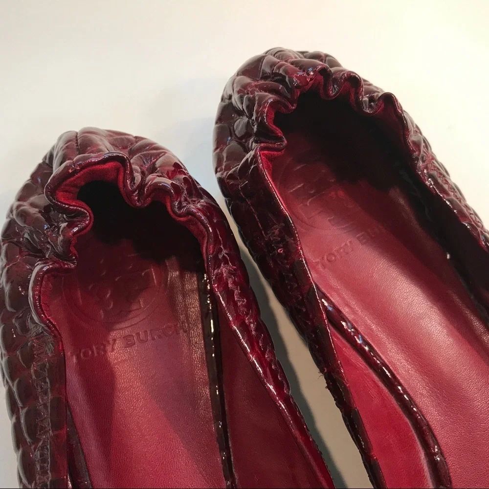 Tory Burch Deep Red Patent Leather Flats Size 7.5